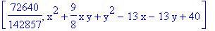 [72640/142857, x^2+9/8*x*y+y^2-13*x-13*y+40]